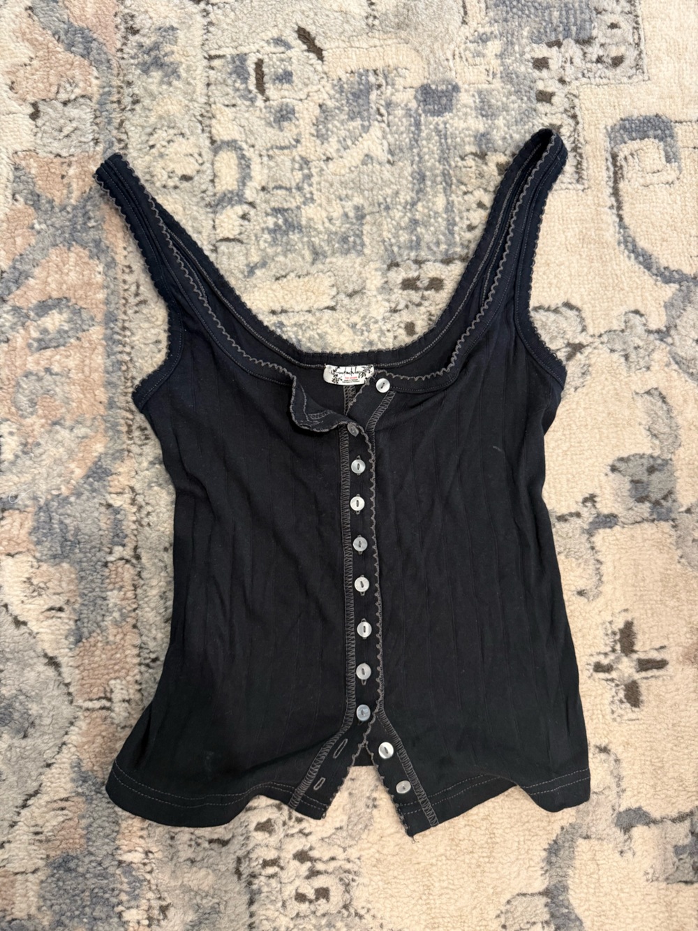 Free People Black Button-Front Ribbed Tank
